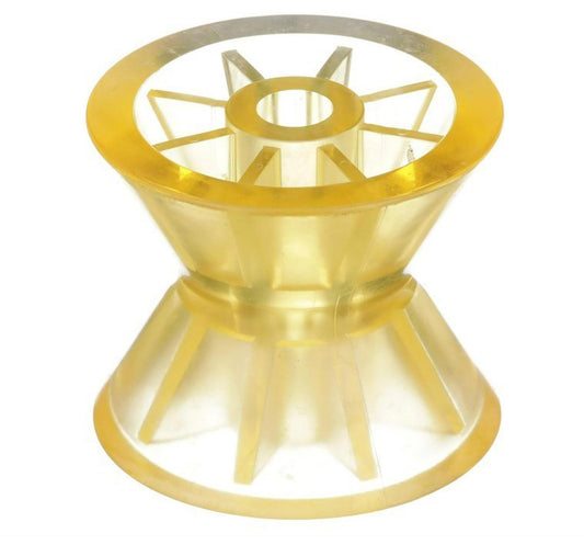 Clear yellow spool with a star-shaped design for crafting projects.