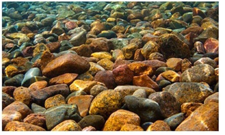 Colorful river stones in various shades of brown and orange, perfect for landscaping.