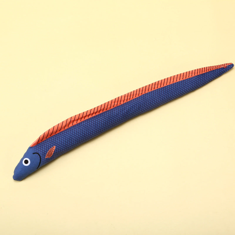 Colorful rubber eel toy with blue and orange design, perfect for playful activities.