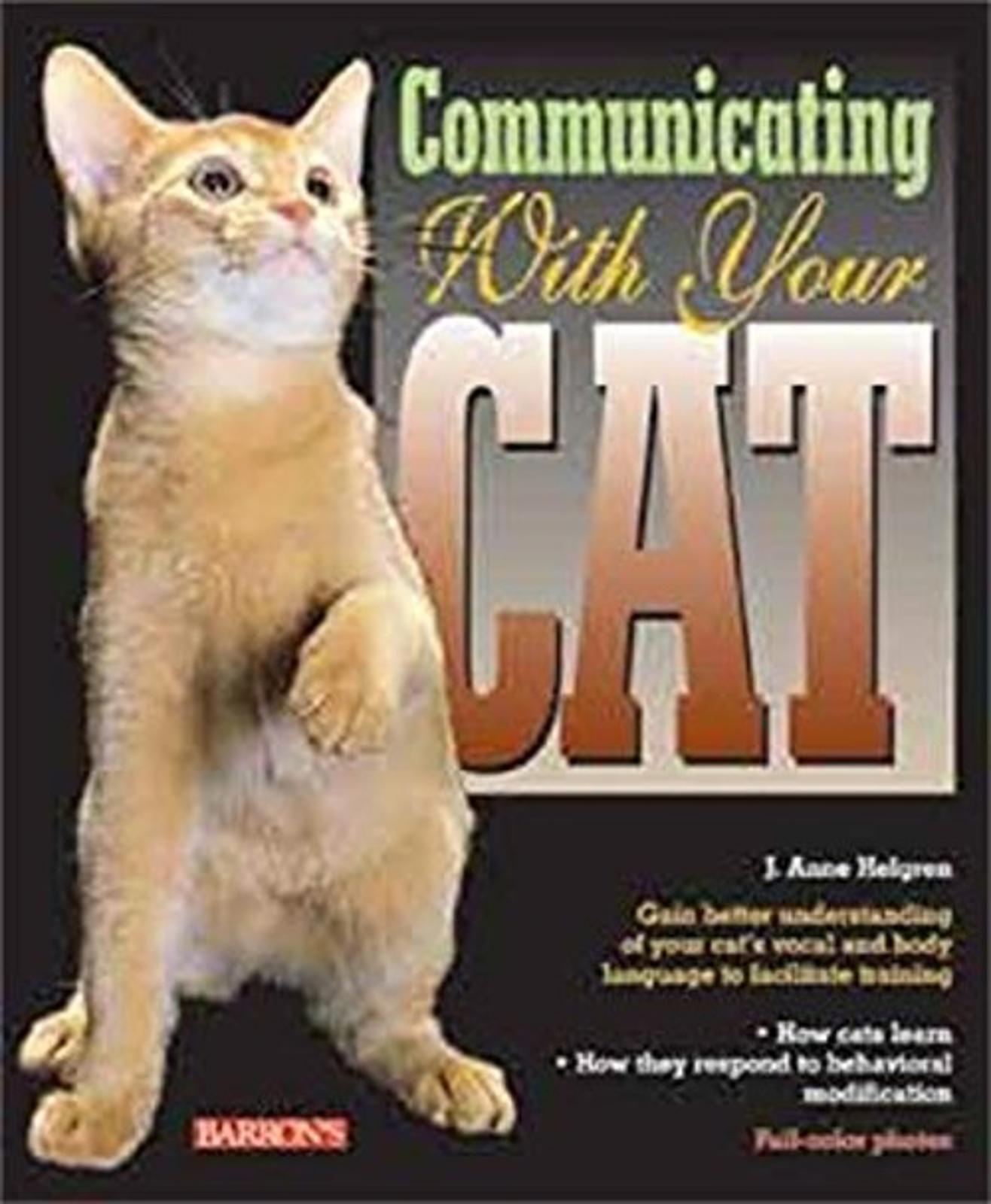 Communicating With Your Cat book cover featuring a playful orange cat and informative text.