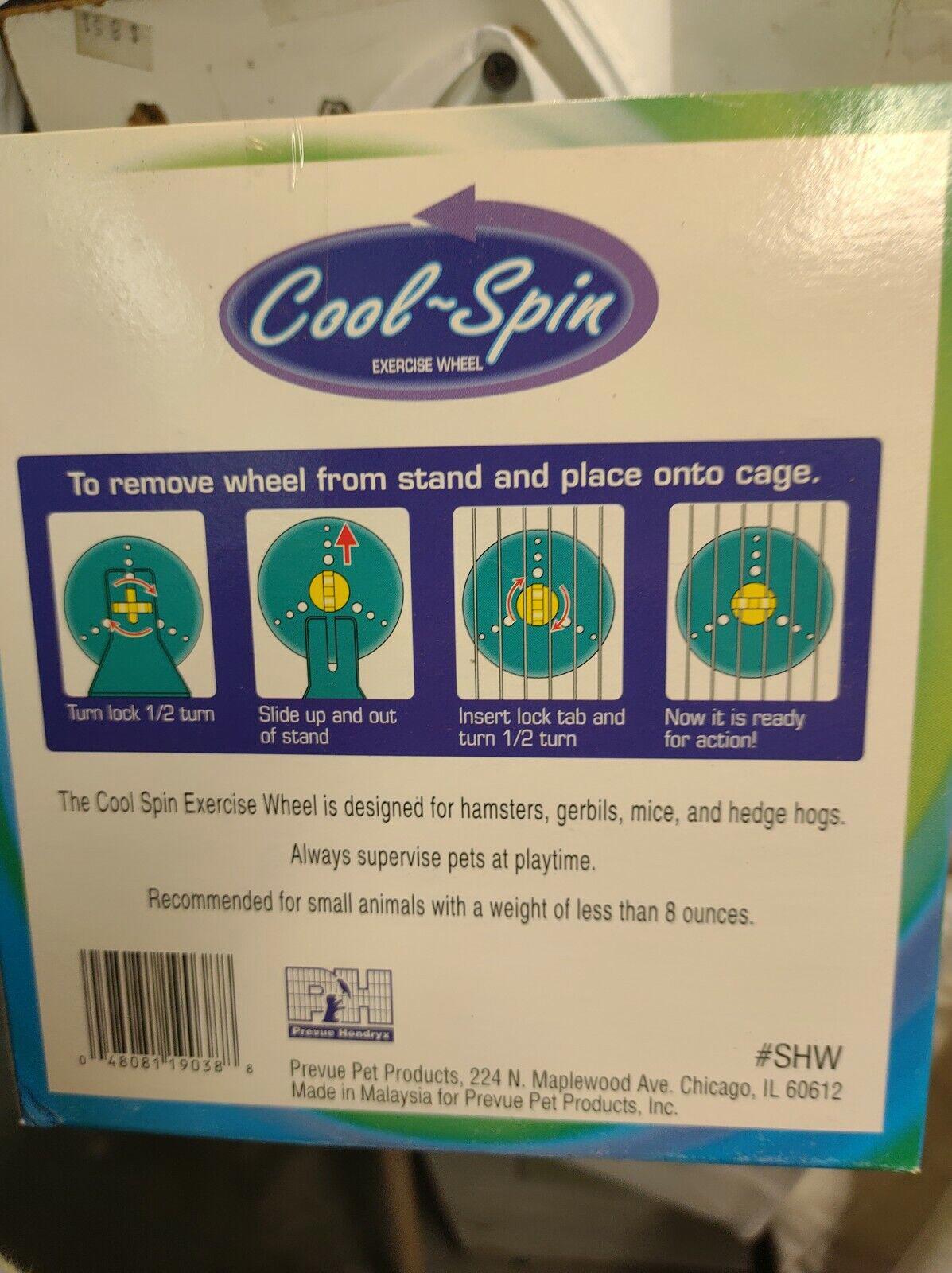 Cool-Spin Exercise Wheel for hamsters, gerbils, and hedgehogs with instructions for use.