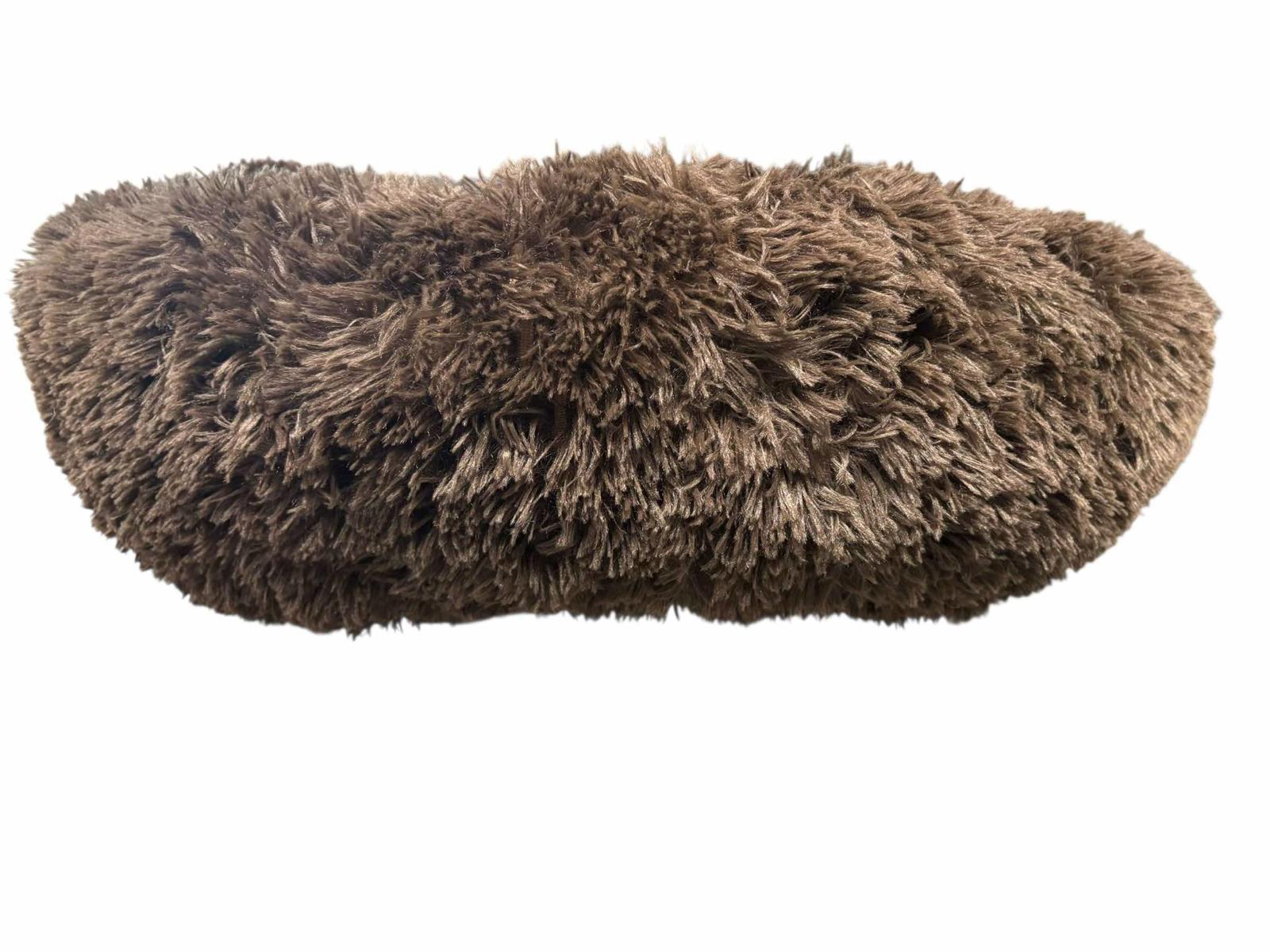 Cozy Brown Faux Fur Pet Bed with a plush texture for comfort.