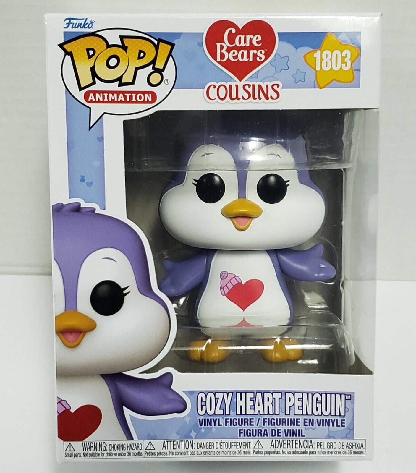 Cozy Heart Penguin Funko Pop! figure with purple and white colors, holding a heart.