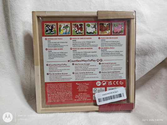 Colorful wooden puzzle set featuring various animal designs and educational instructions.