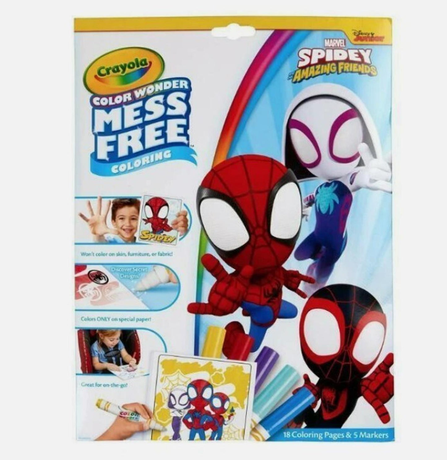 Crayola Color Wonder Mess Free Coloring featuring Spider-Man and Miles Morales characters.