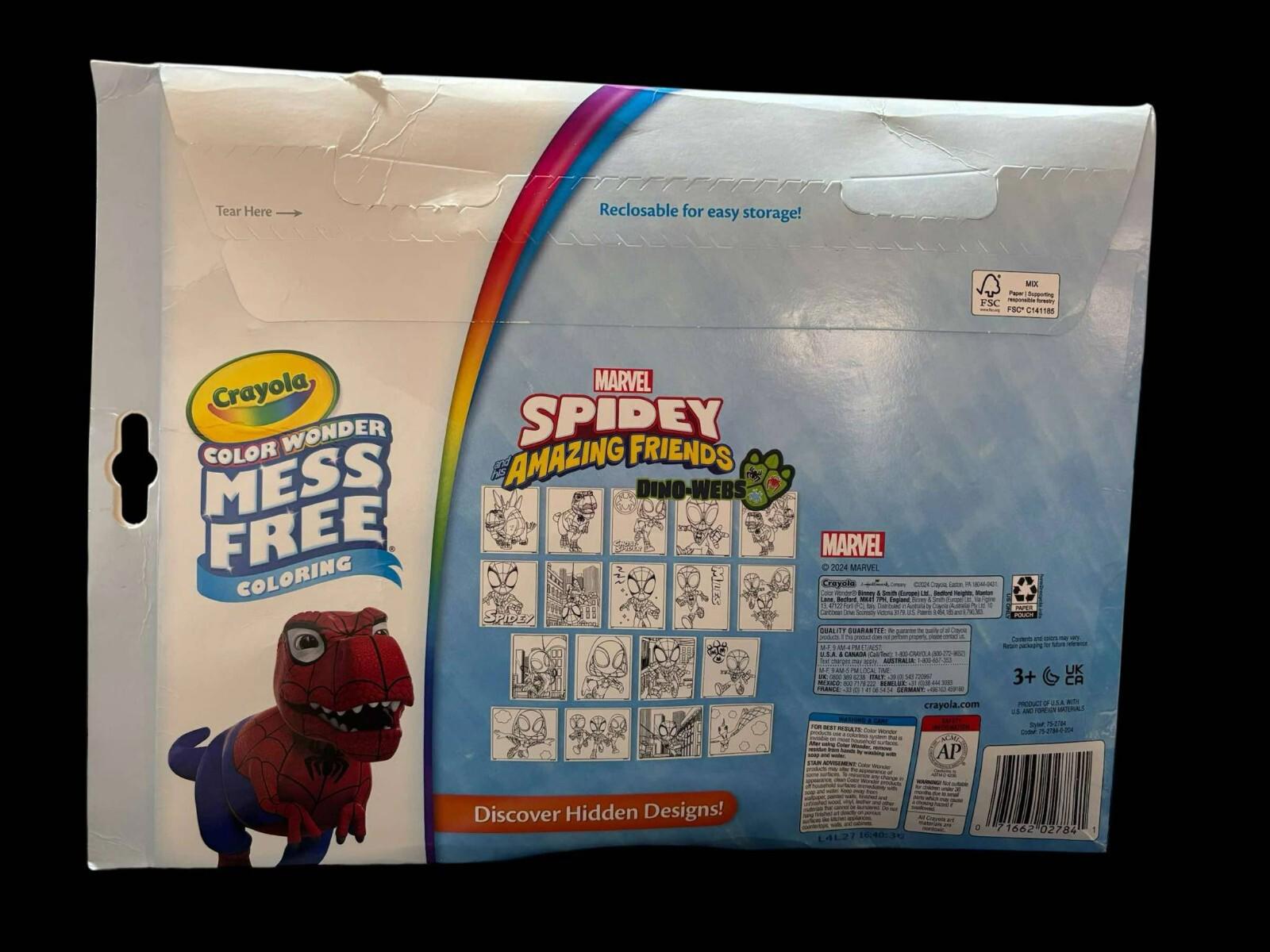 Crayola Mess Free Spidey Amazing Friends coloring kit featuring a colorful design and activity sheets.