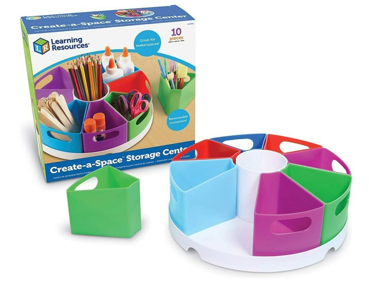 Create-a-Space Storage Center by Learning Resources, featuring colorful compartments for organizing supplies.