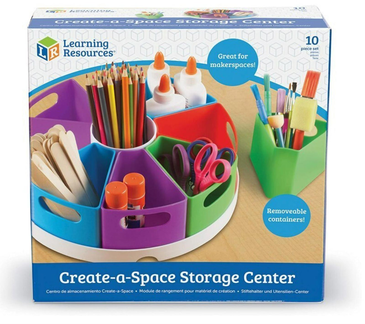 Create-a-Space Storage Center with colorful compartments for organizing art supplies and tools.