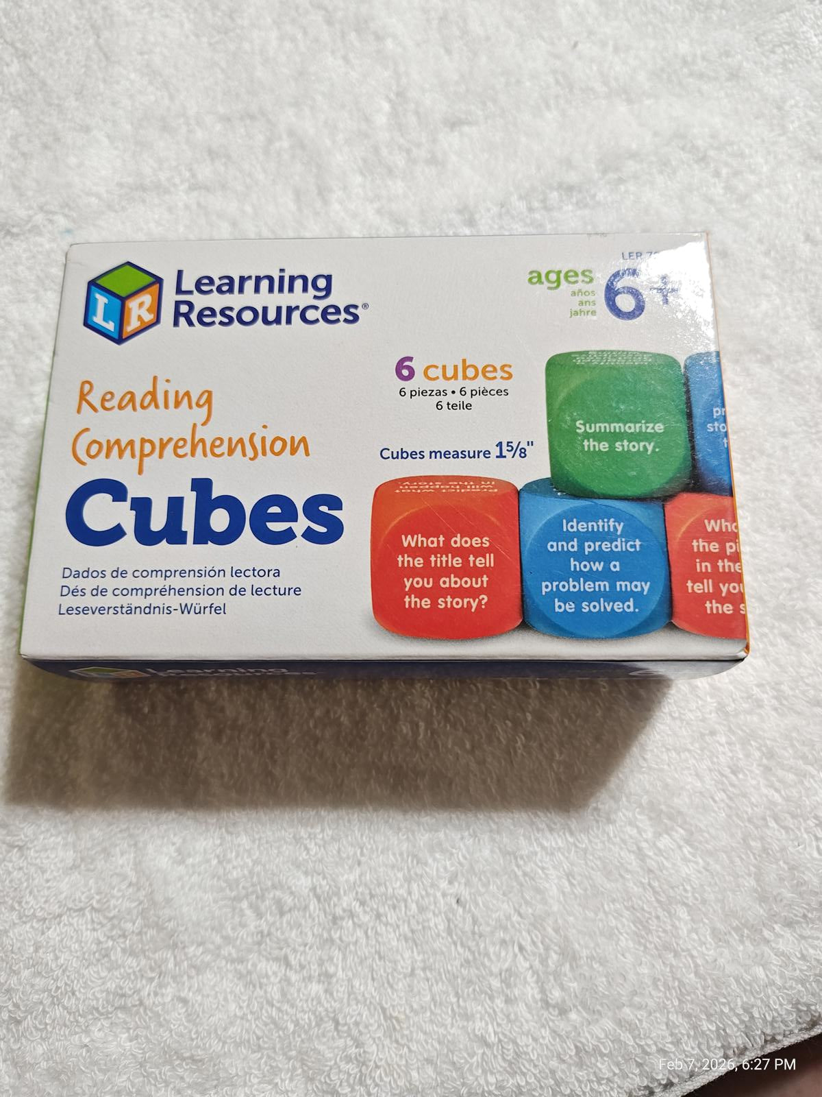 Cubes Reading Comprehension by Learning Resources, featuring colorful blocks for educational play.