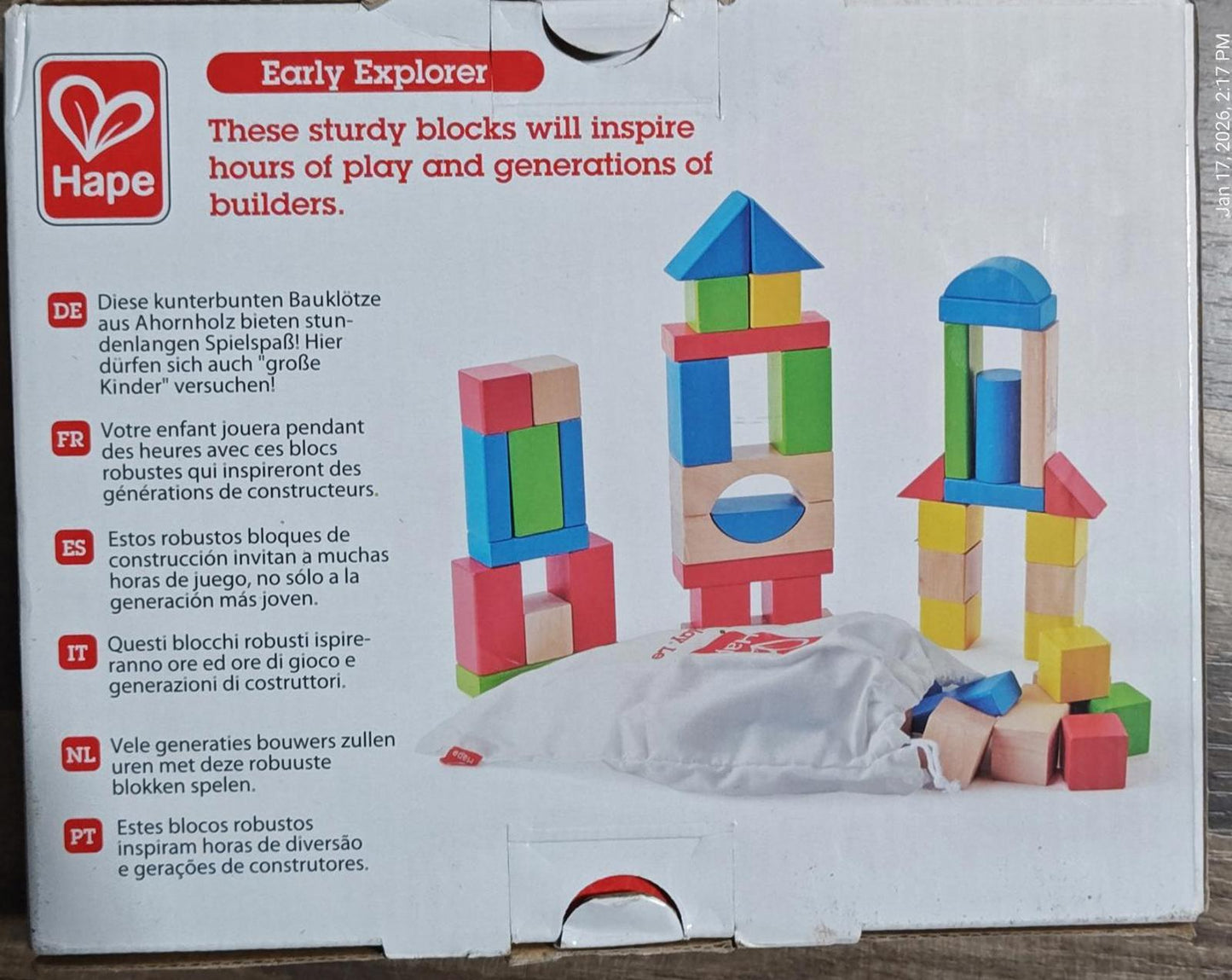 Building Blocks Hape Maple Wood 50 Piece Color Age 12 Months+ New In Box