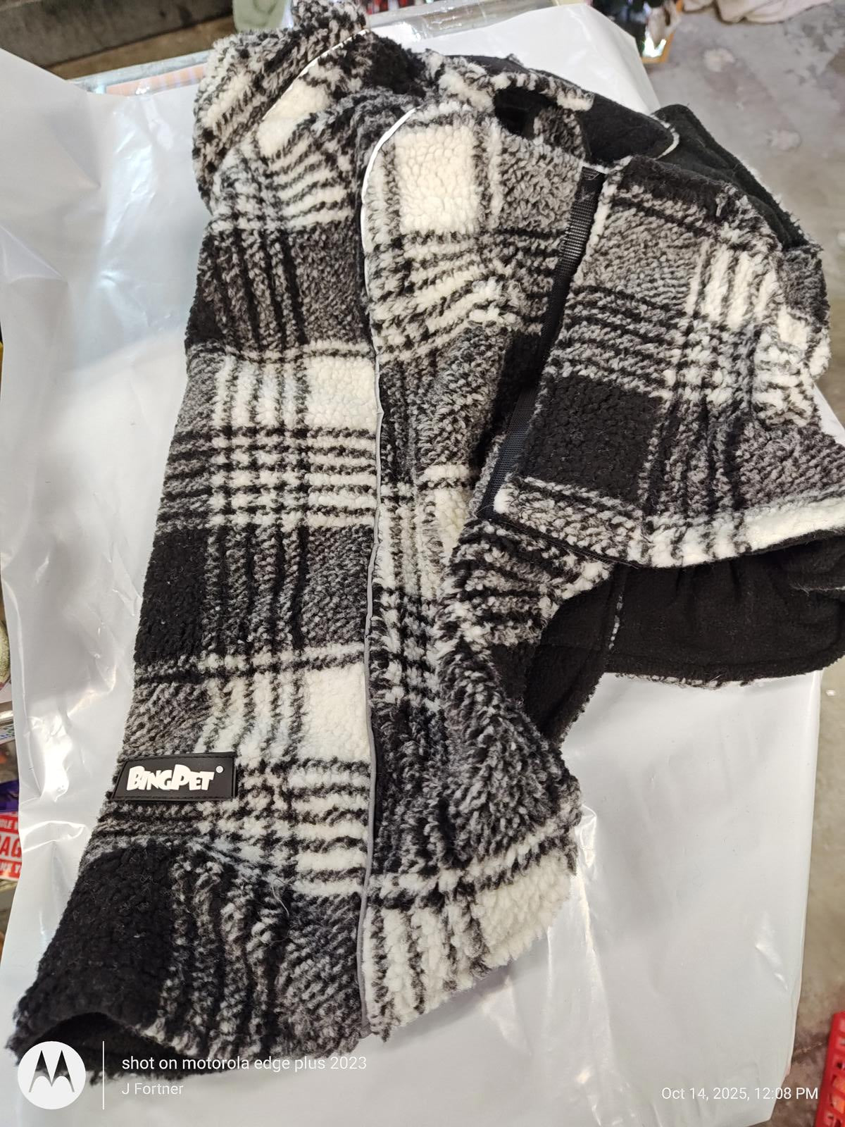 Bing Pet Dog Faux Lamb Plaid Reversible Adjustable Size L Coat Dog Jacket Dog