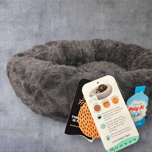 Calming Donut Cat Dog Bed in Faux Fur Dark Gray 23" [COPY]