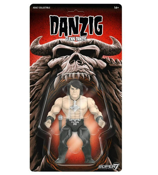 Danzig action figure in packaging with a skull background and detailed features.