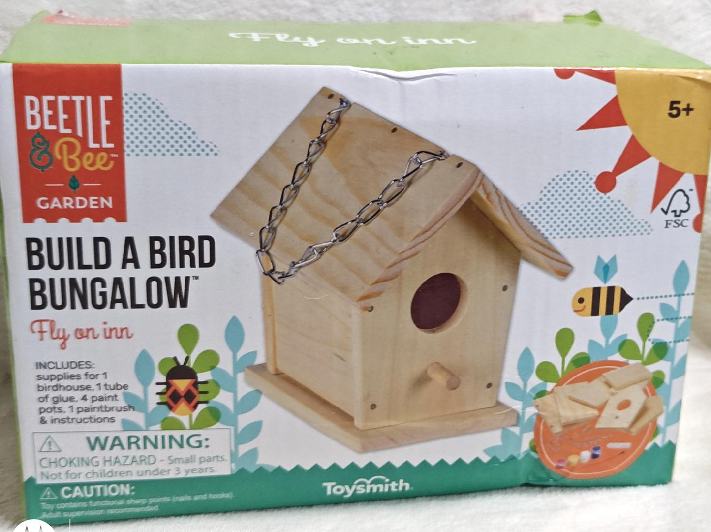 Beetle & Bee Build a Bird Bungalow - DIY Kid Art Craft Outdoor Birdhouse Kit, Ho