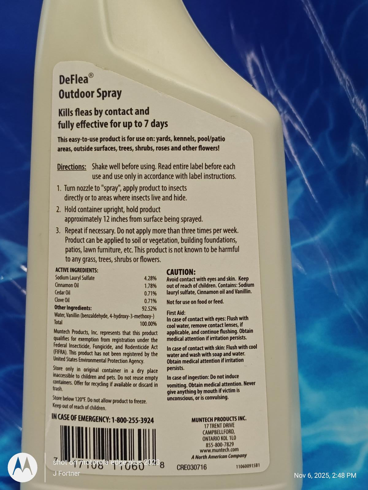 DeFlea Outdoor Spray effectively kills fleas by contact for up to 7 days.