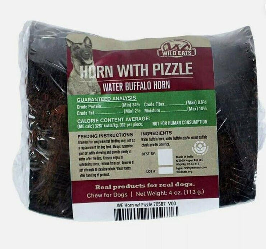 Wild Eats Dog Treat 4 PACK  Water Buffalo Horn with Pizzle Stuffing 4-5oz