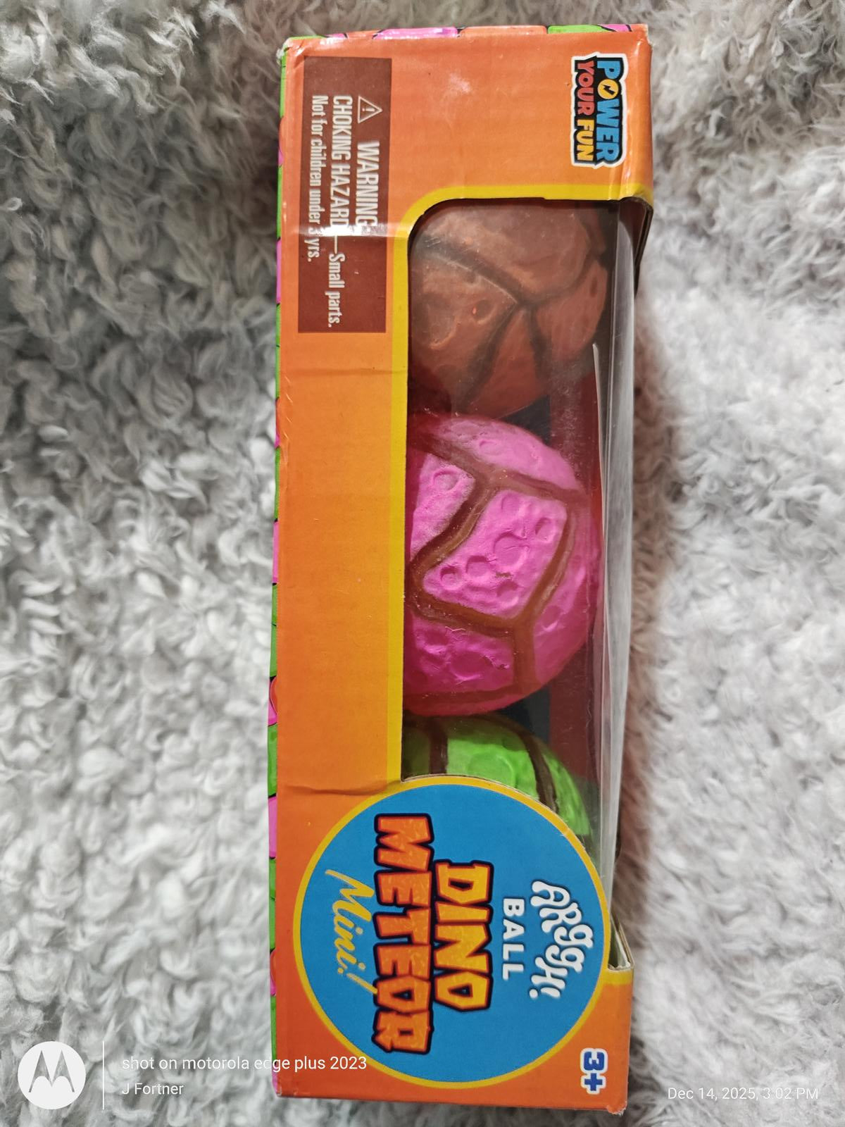 Dino Meteor Mini ball set featuring colorful dinosaur-themed balls in a box.