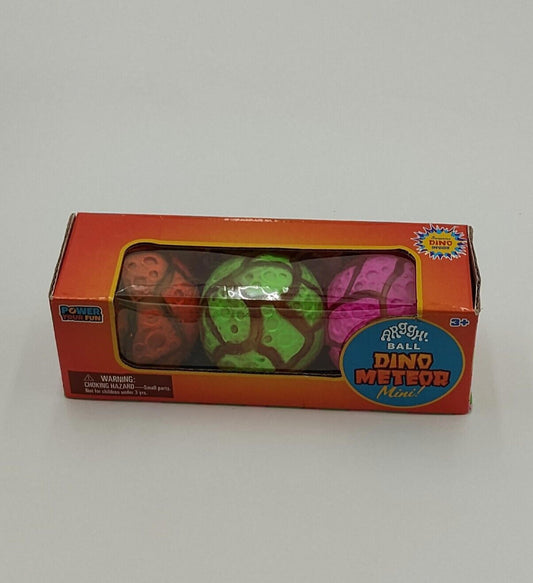 Dino Meteor Mini toy set featuring colorful dinosaur-shaped balls in a box.