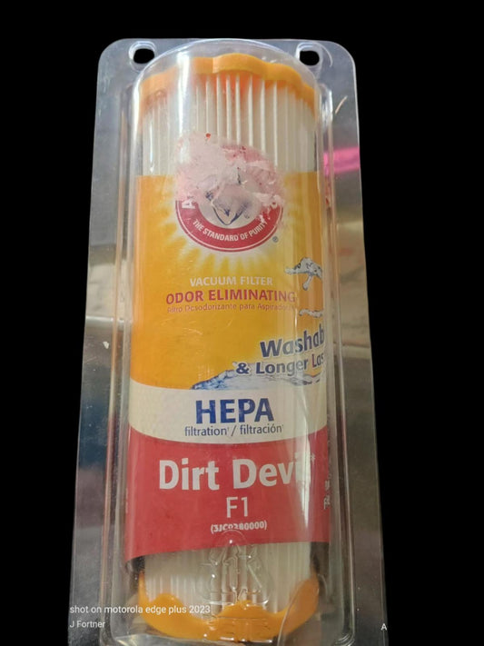 Dirt Devil F1 HEPA filter designed for odor elimination and longer life.