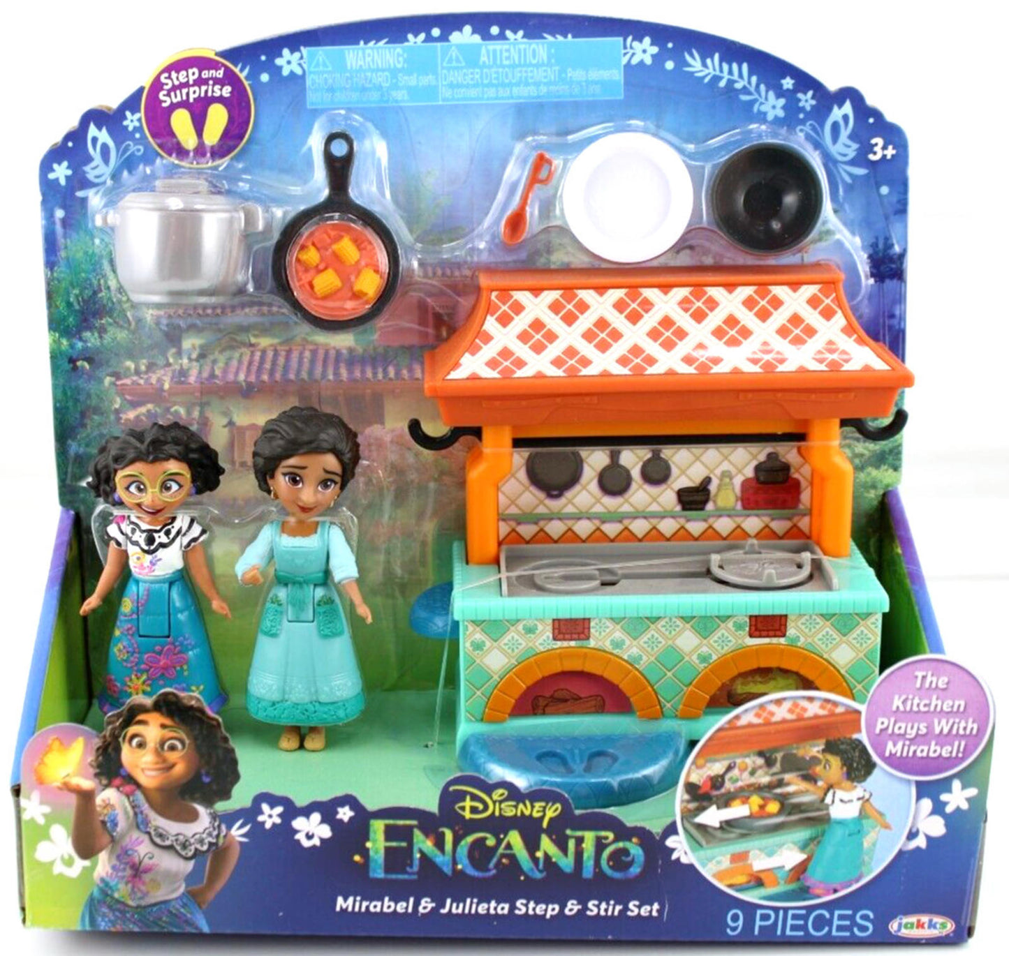 Disney Encanto Mirabel and Julieta step and stir set with colorful kitchen cart and accessories.
