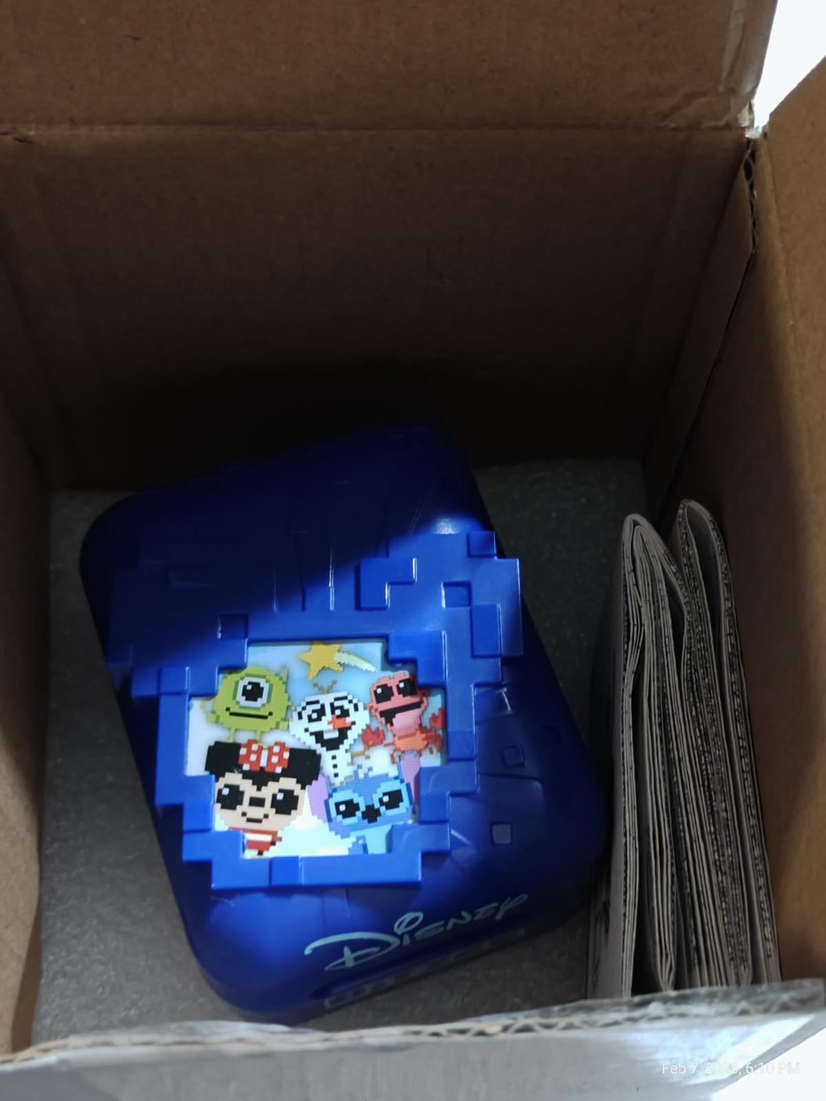 Disney blue storage box featuring colorful characters like Stitch and Lilo.