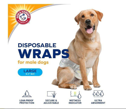 Disposable wraps for male dogs in large size, featuring leak-proof protection and ultra-absorbent material.