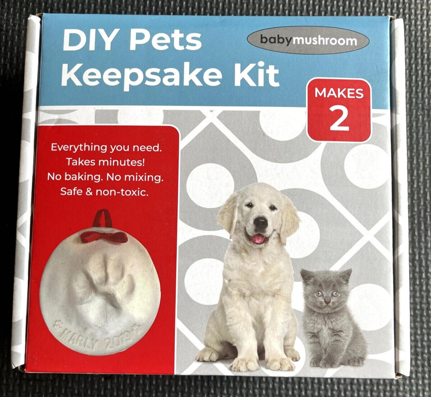 DIY Pets Keepsake Kit by Baby Mushroom includes materials for creating two pet keepsakes safely and easily.