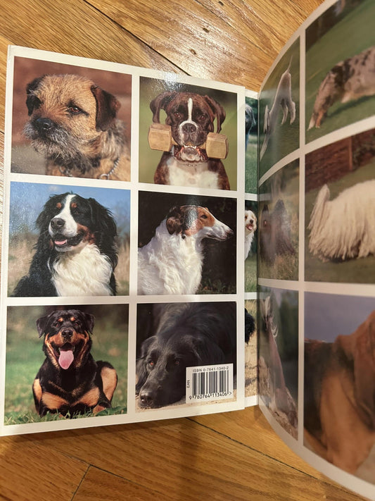 Dog Breeds Book featuring various dog portraits in a collage layout.