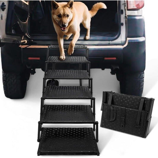 Dog car ramp for easy access, featuring a sturdy black design and non-slip surface.
