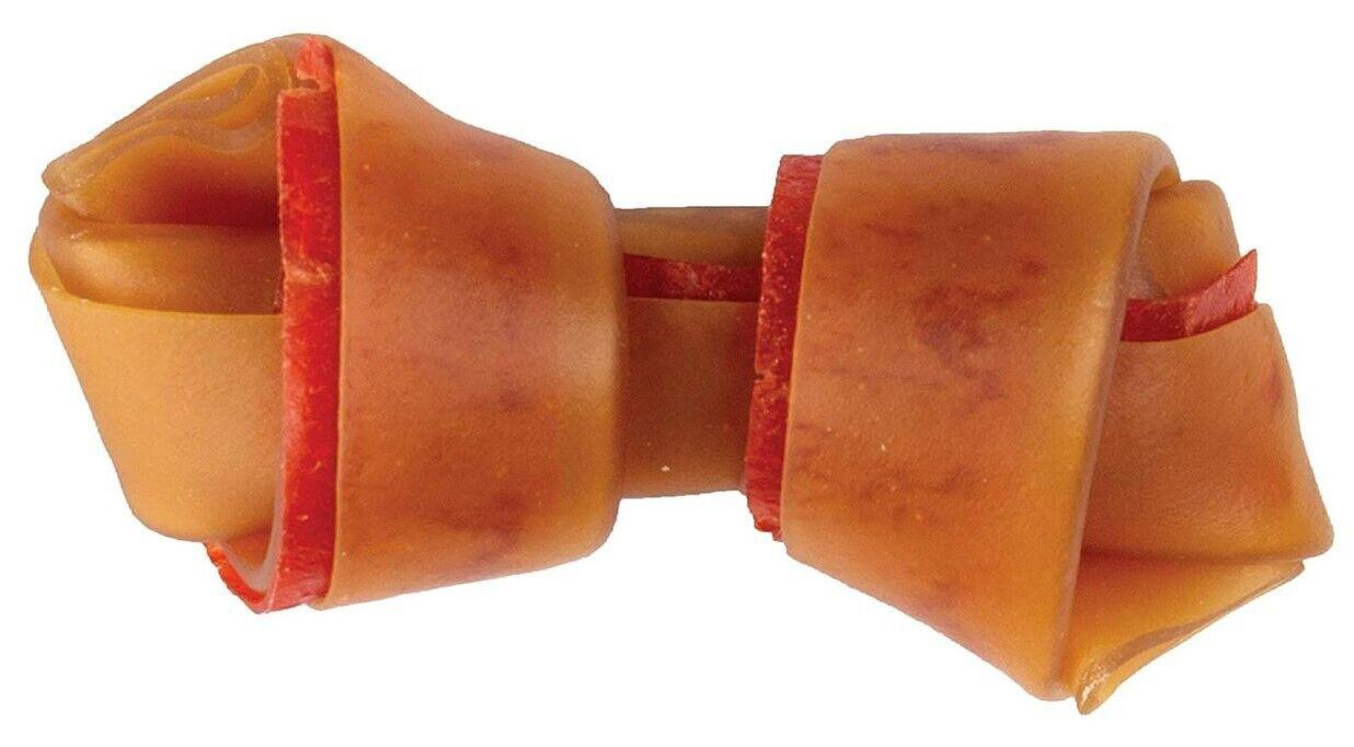 Dog chew toy made of durable rubber with a twisted design and vibrant colors.