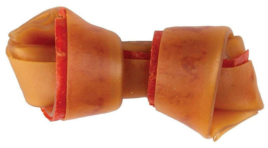 Dog chew toy made of durable rubber with a twisted design and vibrant colors.
