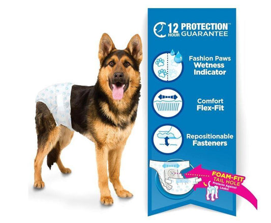 Dog Diapers with Foam-Fit design for comfort and wetness indicator.