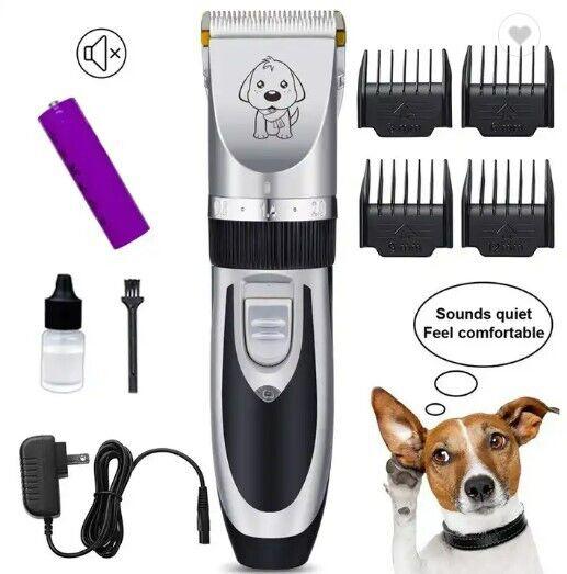 Dog Grooming Clipper Kit includes quiet trimmer, comb attachments, and oil for comfortable grooming.