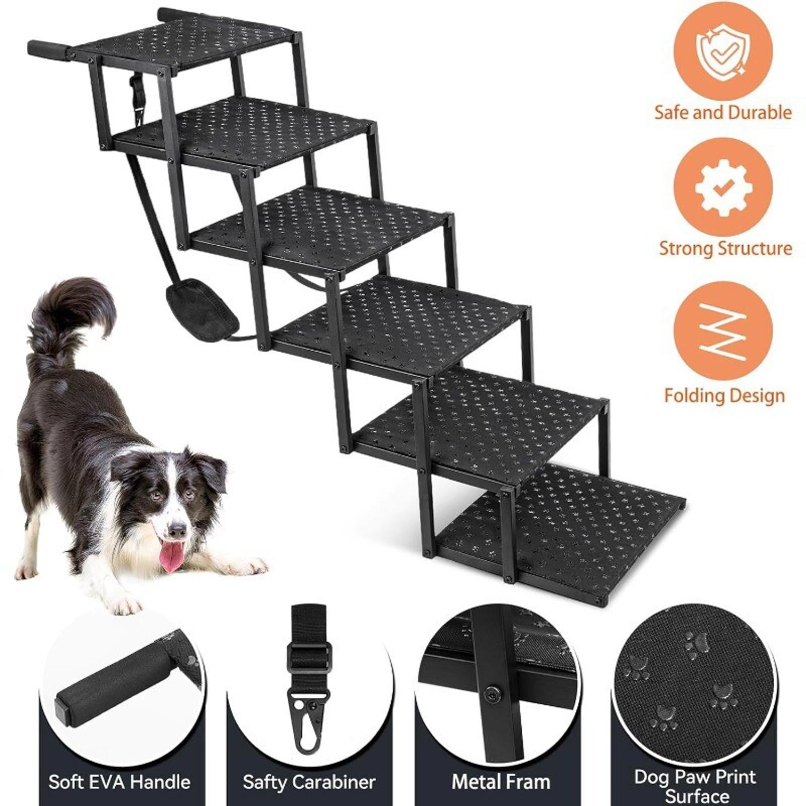 Dog stairs for small pets featuring a folding design and soft EVA handle.