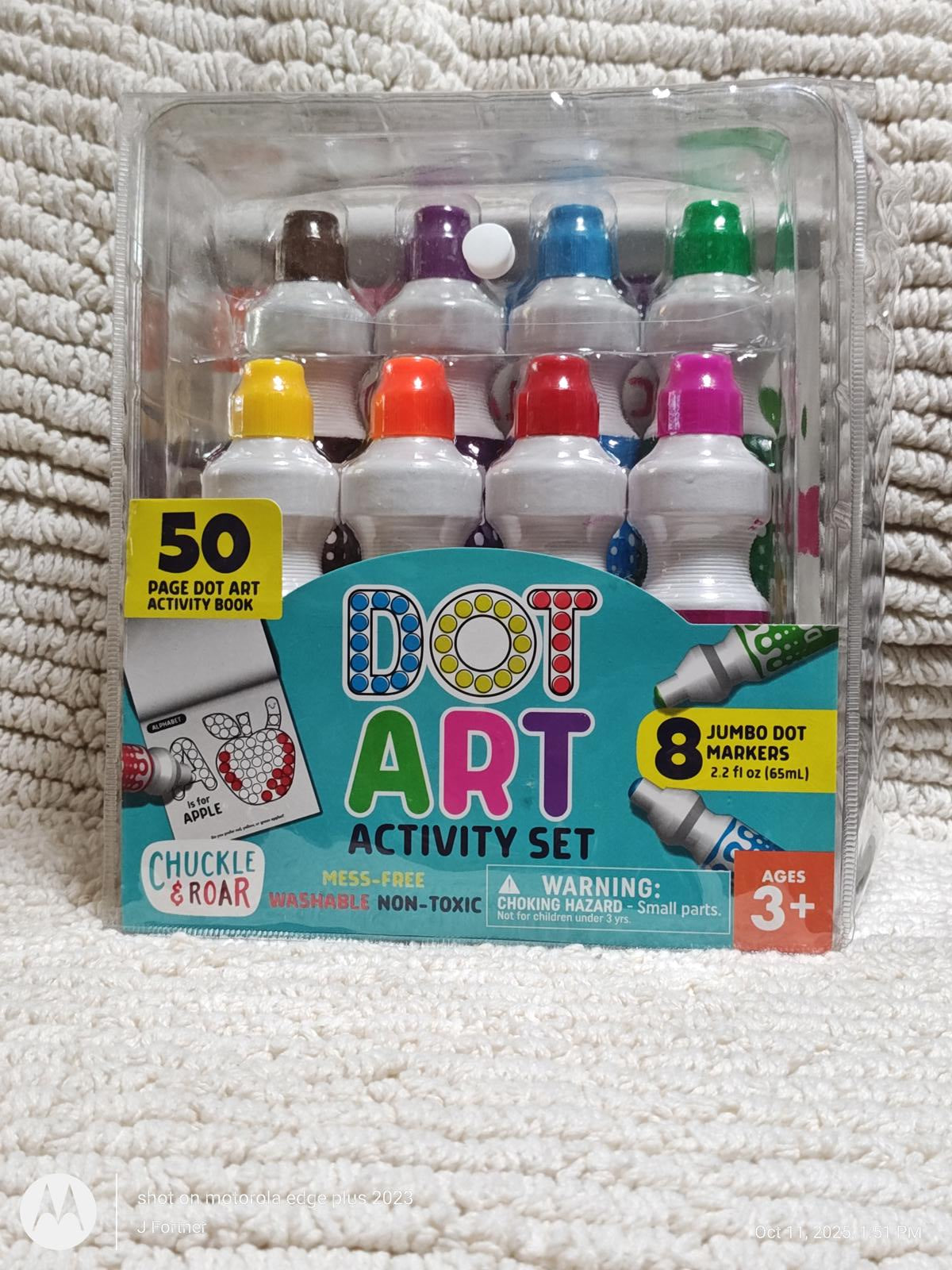 Dot Art Activity Set by Chuckle & Roar features 50 dot art tools in vibrant colors for creative fun.