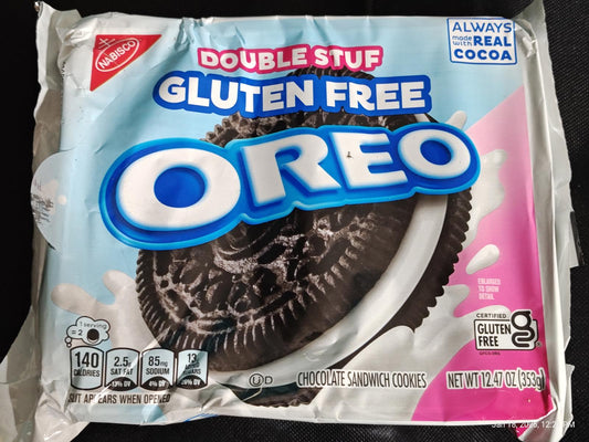 Double Stuf Gluten Free Oreo cookies with a creamy filling and chocolate wafer.