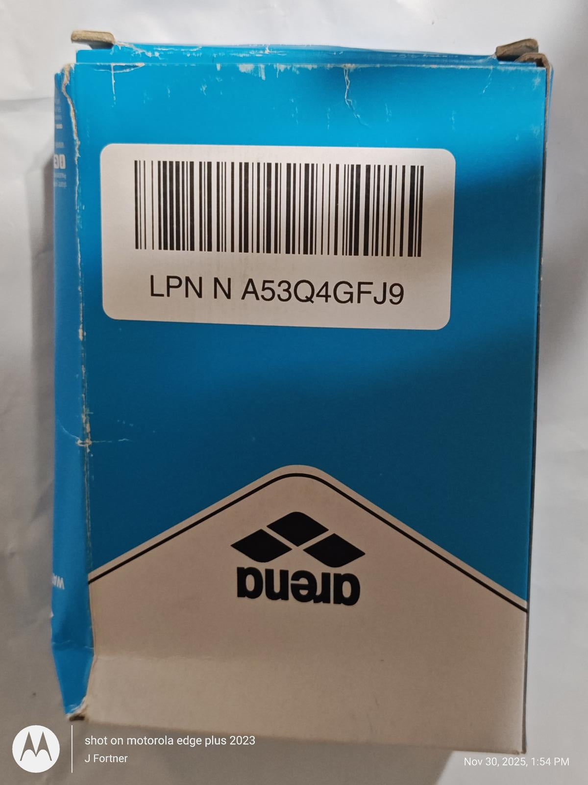 Duel 3D printer filament box in blue with barcode and logo.