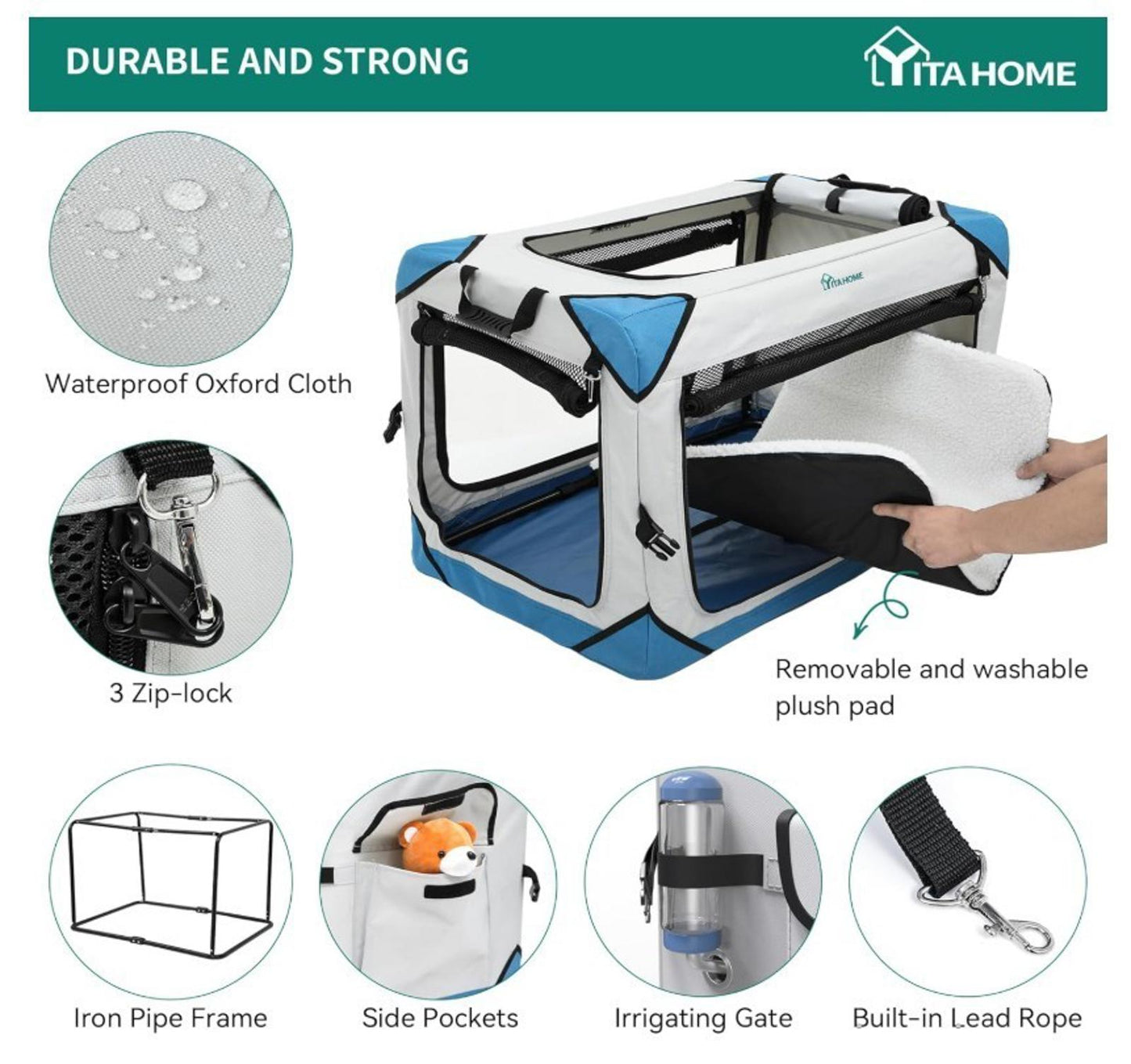 YITA Home durable and strong pet carrier with waterproof oxford cloth and removable plush pad.