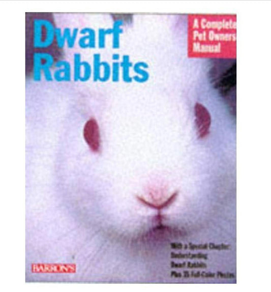 Dwarf Rabbits book cover featuring a close-up of a rabbit's face with pink nose.