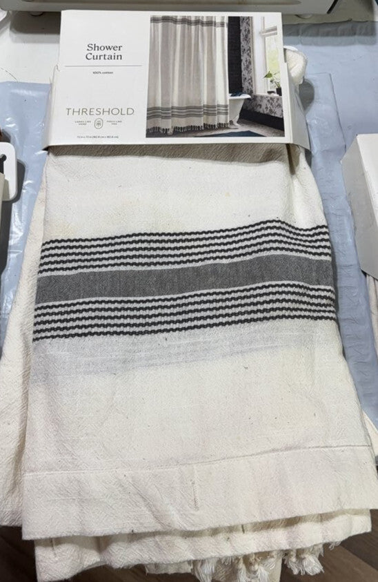 Threshold 100% Cotton Shower Curtain with tassles 72 by 72 NWT