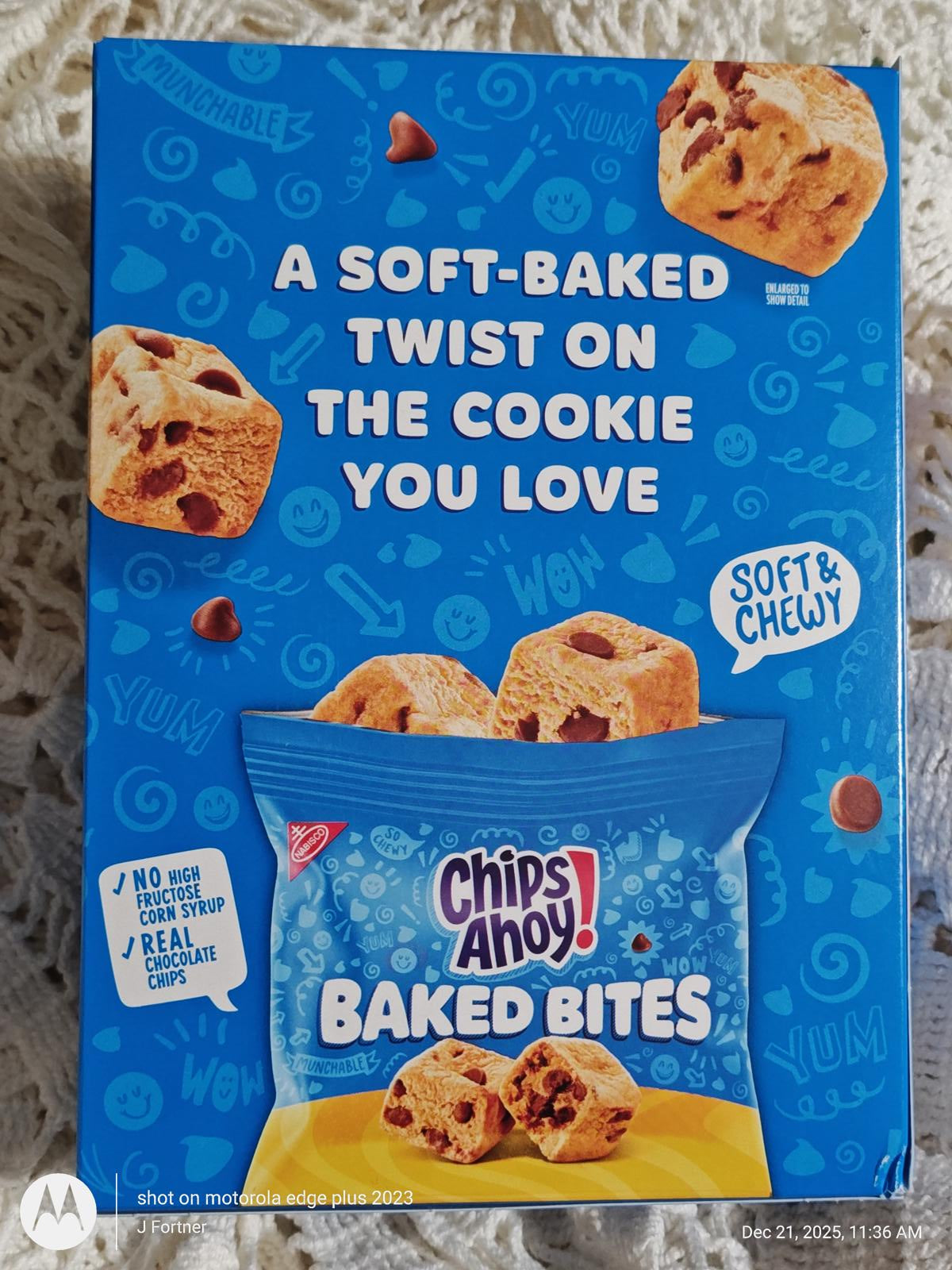 Chips Ahoy! Baked Bites box featuring soft-baked cookie snacks with chocolate chips.
