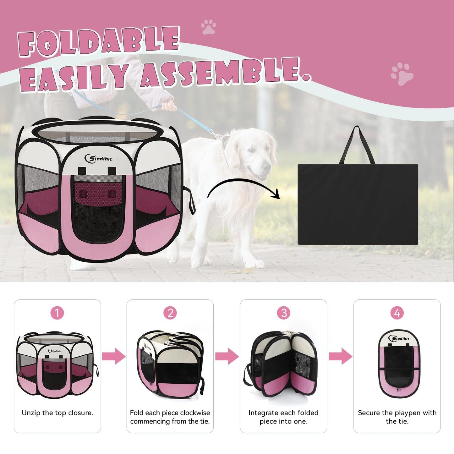 Pink Puppy Playpen for Small Dog Cat, Dog Tent Crates Cage Indoor/Outdoor,