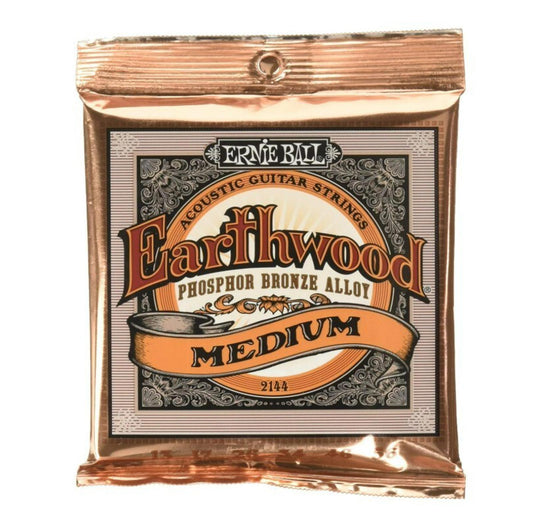 Earthwood acoustic guitar strings in medium gauge, featuring phosphor bronze alloy for rich sound.