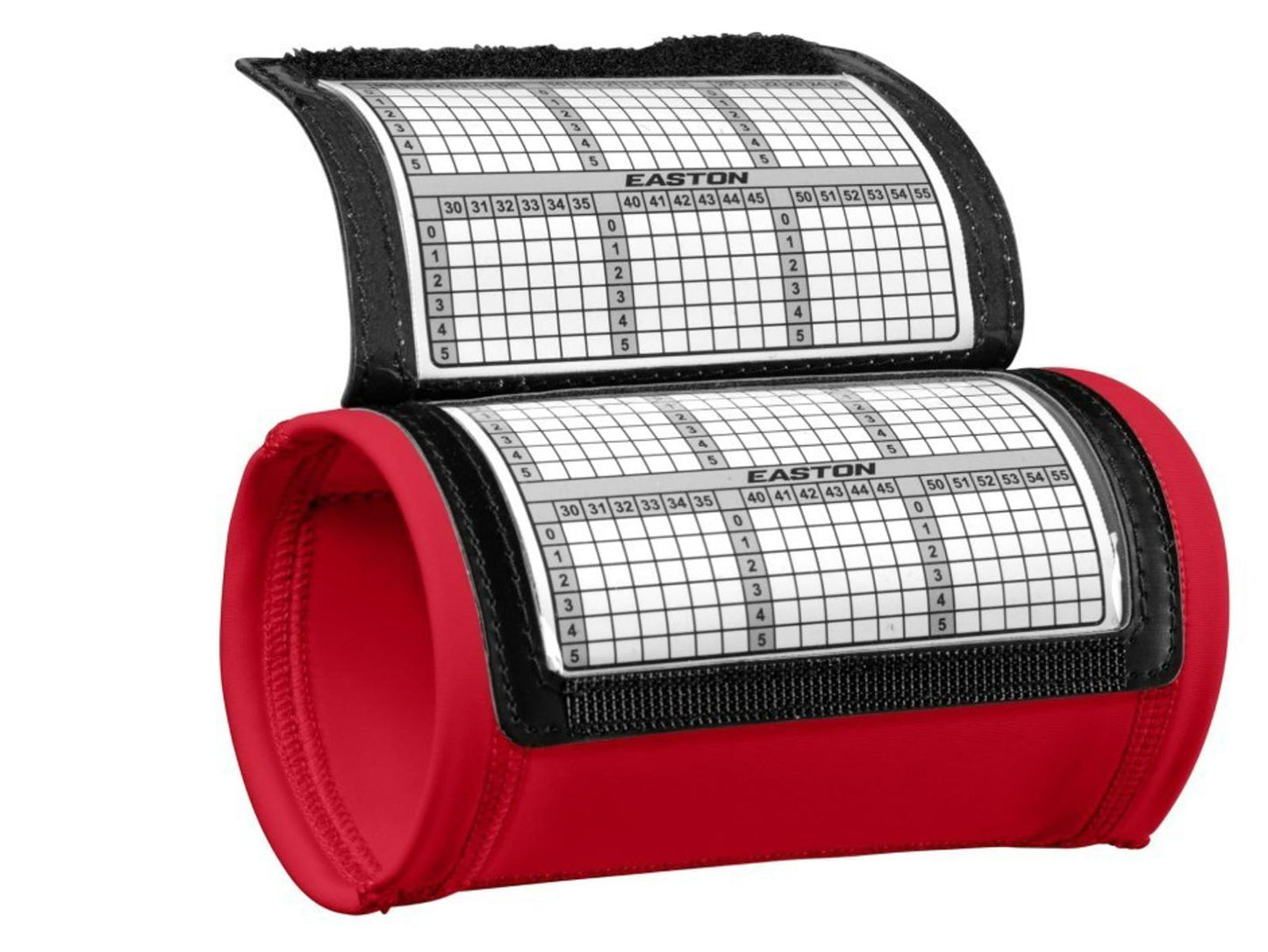 Easton scorebook featuring a red cover and grid layout for tracking game scores.