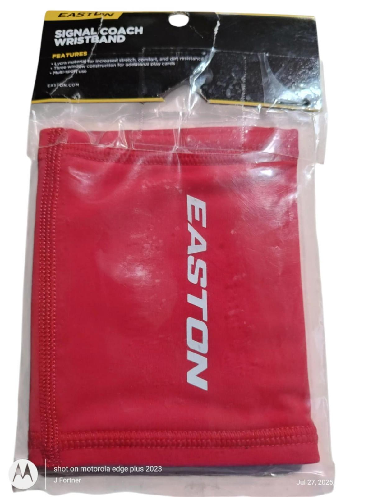 Easton signal coach wristband in red color with white logo for sports coaching.