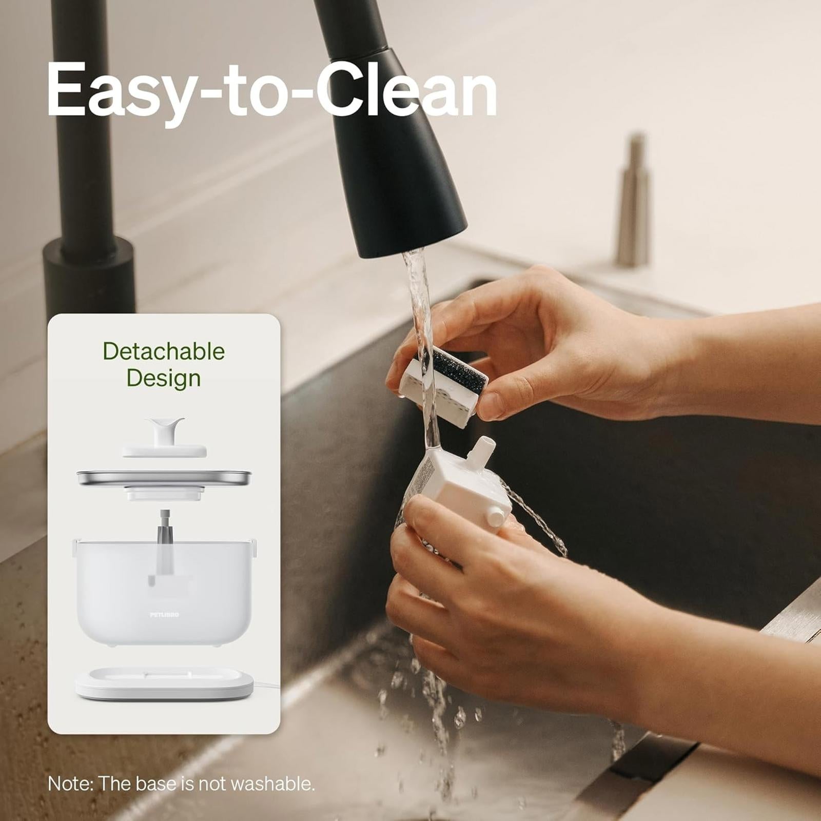 Easy-to-Clean product showcasing detachable design while being rinsed under a faucet.