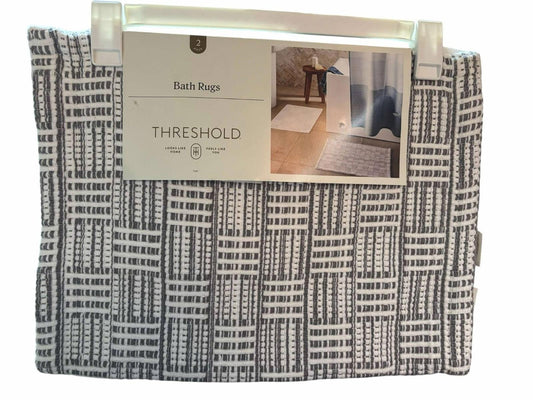 Cotton 100%  Bath Rug SET - New -2 pack Grey Stripes and White 17” X 24”