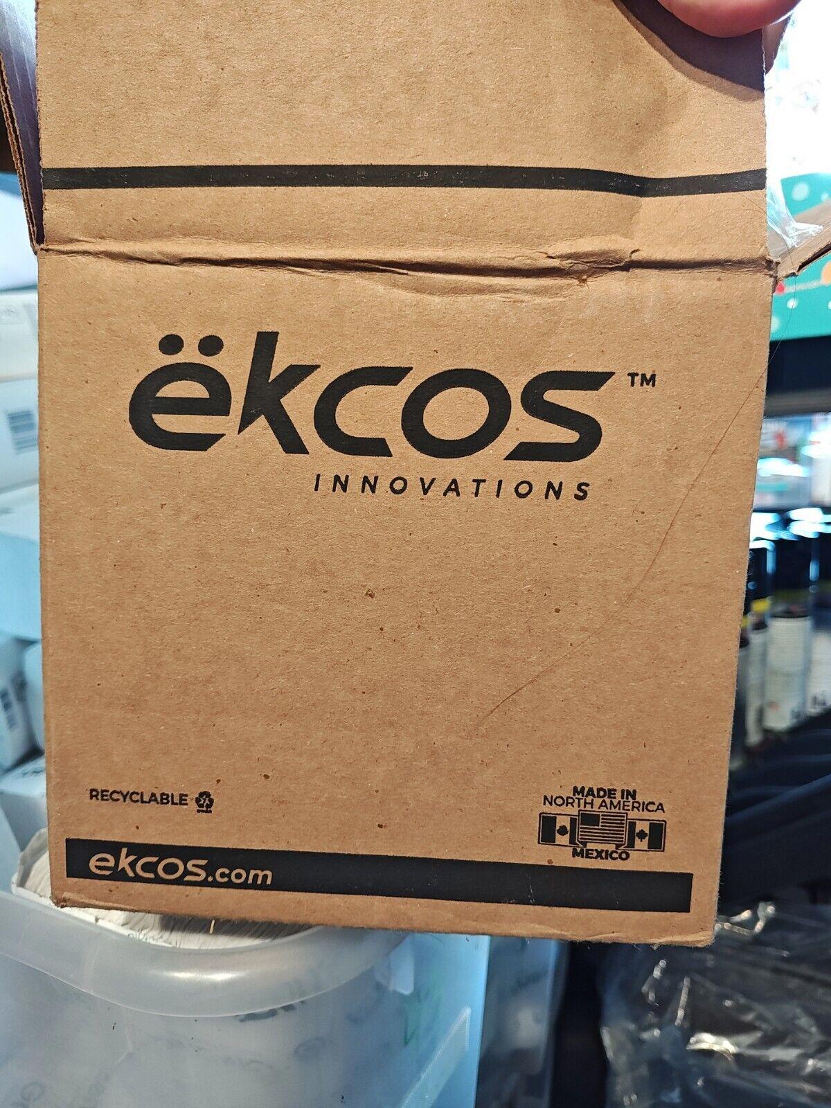 Ekcos Innovations packaging box with recyclable symbol and logo.