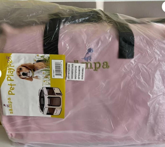 Pet Playpen in pink color with a dog graphic and logo visible on the front.