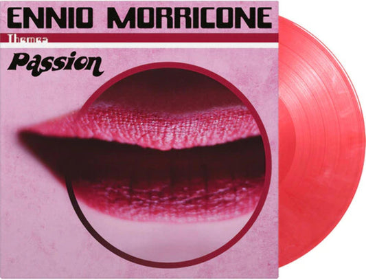 Ennio Morricone Passion vinyl record featuring a pink cover and circular design.